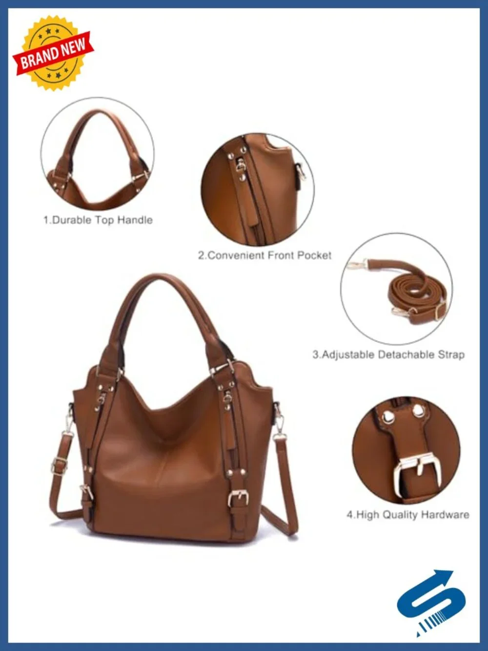 Large Hobo Handbag Set 4pcs Vegan Leather Crossbody Shoulder Bag with Wallet